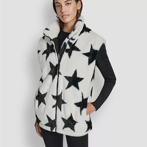 DKNY Women's Star Print Faux Fur Vest M